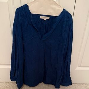 LOFT Deep Blue Embroidered Blouse